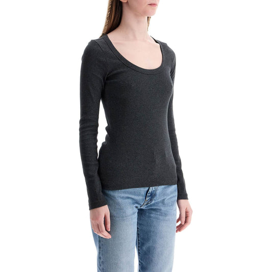 Toteme organic cotton charcoal melange ribbed top with wide neck Topwear Toteme