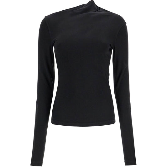 Toteme black draped jersey top with long sleeves and wide neck slim fit Topwear Toteme