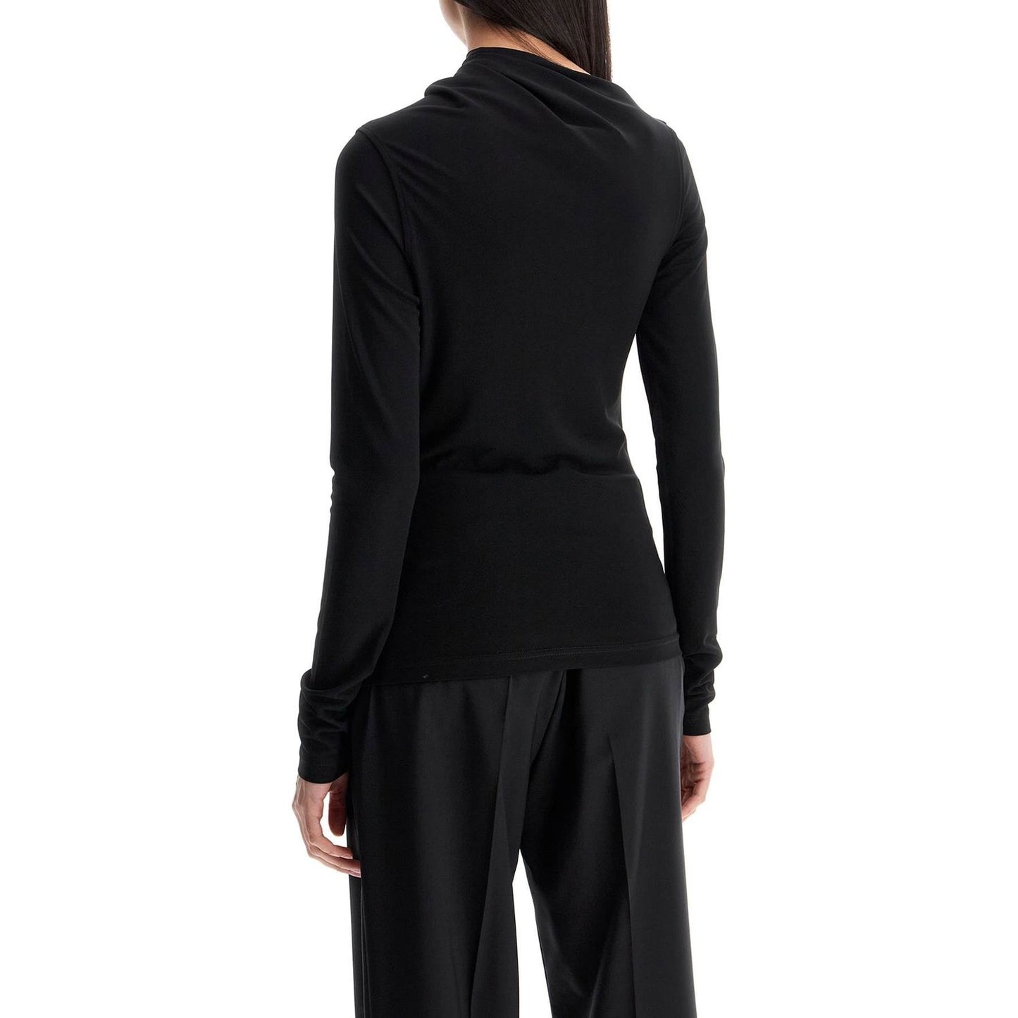 Toteme black draped jersey top with long sleeves and wide neck slim fit Topwear Toteme