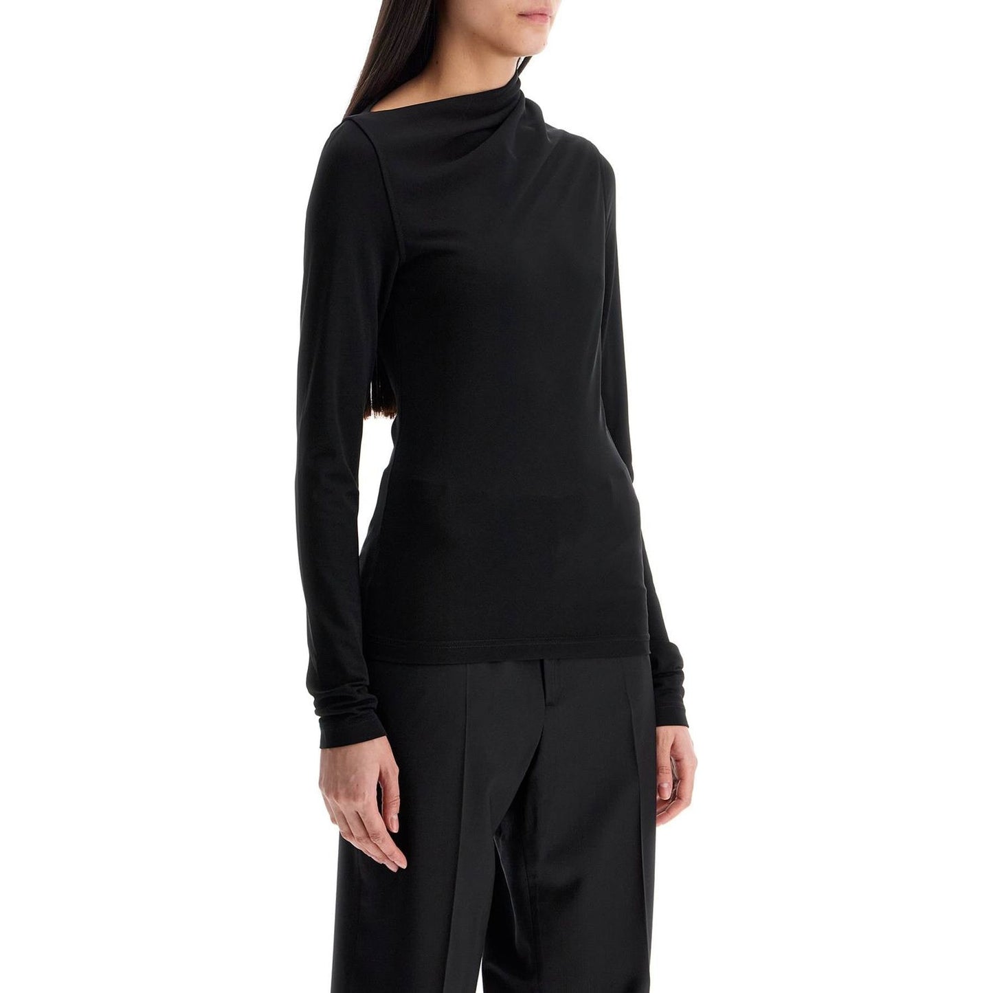 Toteme black draped jersey top with long sleeves and wide neck slim fit Topwear Toteme