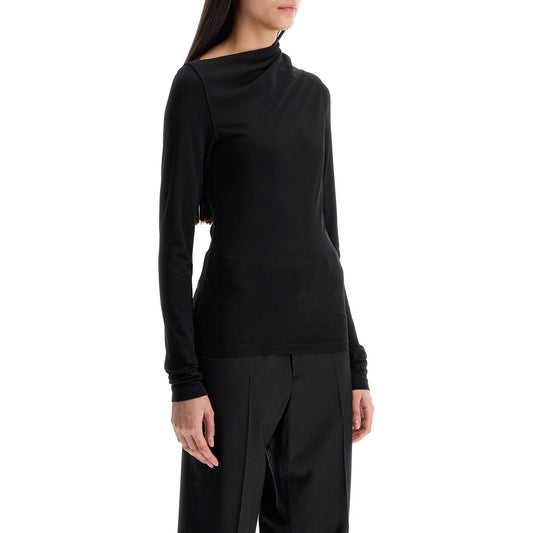 Toteme black draped jersey top with long sleeves and wide neck slim fit Topwear Toteme