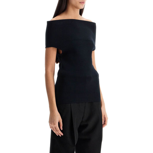 Toteme off-shoulder double-knit top in black viscose Topwear Toteme