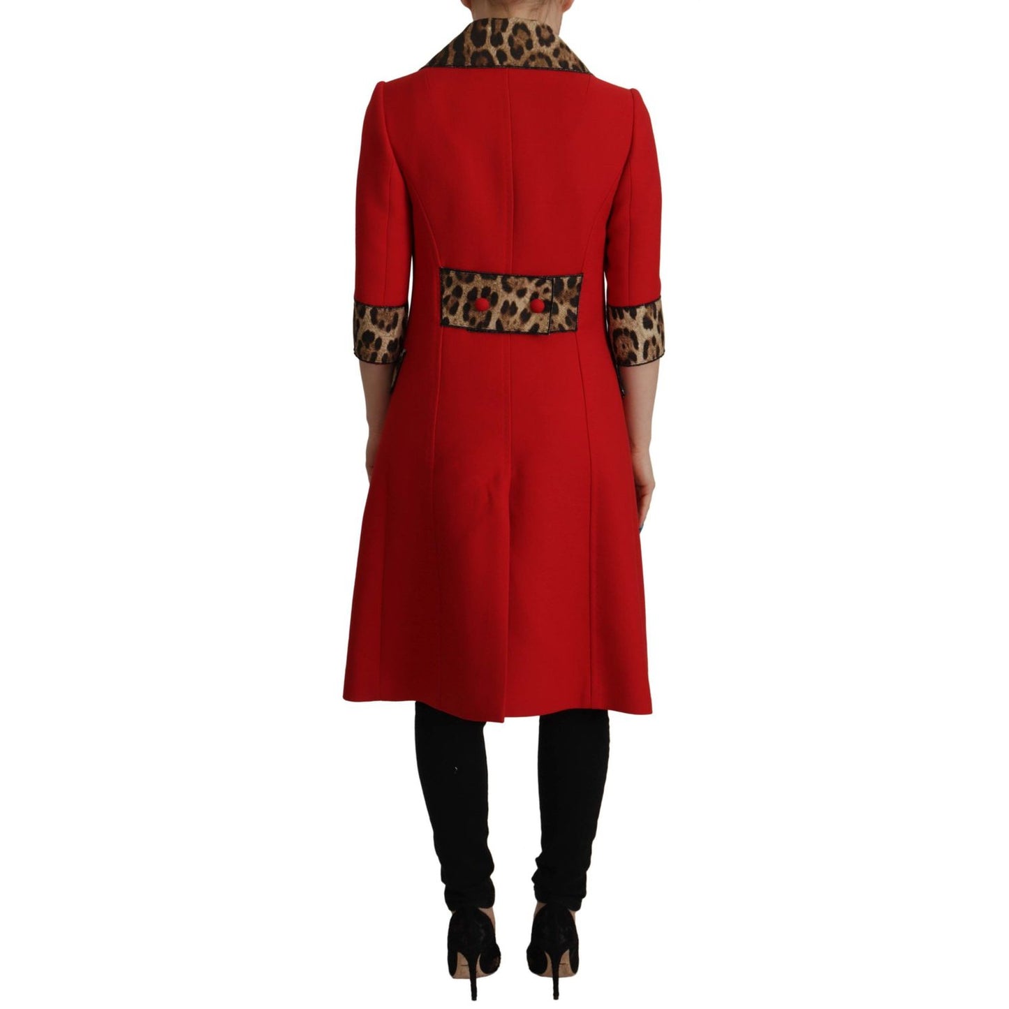 Dolce & Gabbana Red Leopard Wool Trenchcoat Jacket