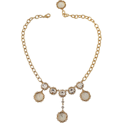 Dolce & Gabbana Gold Clock Statement Crystal Chain Necklace