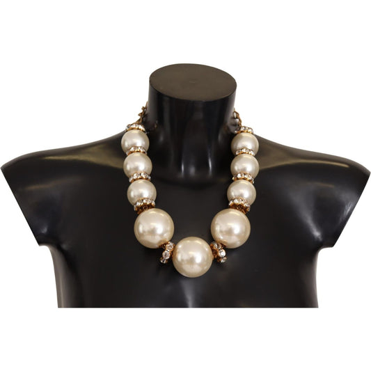 Dolce & Gabbana Elegant Faux Pearl Charm Necklace with Crystal Accents Dolce & Gabbana