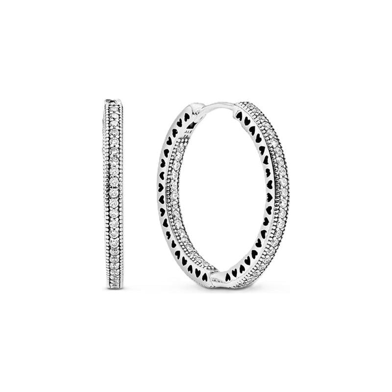 PANDORA JEWELS Mod. HOOP SILVER EARRINGS WITH CLEAR CUBIC ZIRCONIA - 27 MM DESIGNER FASHION JEWELLERY PANDORA