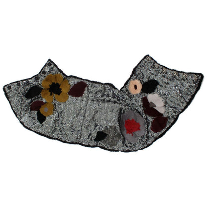 Dolce & Gabbana Silver Sequined Floral Weasel Fur Shoulder Scarf Wrap