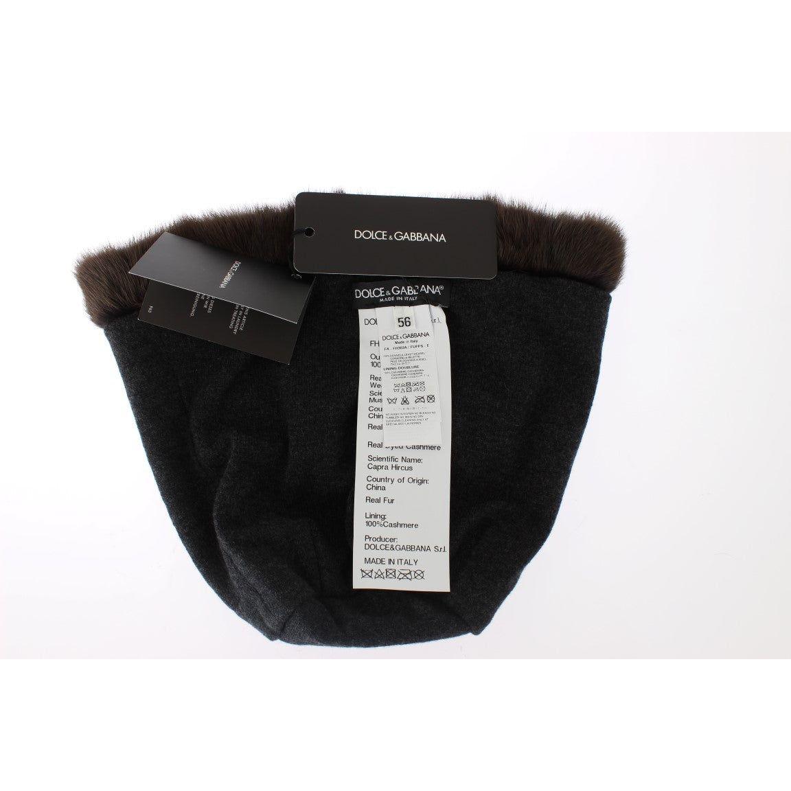 Dolce & Gabbana Brown Weasel Fur Womens Cashmere Hat Beanie