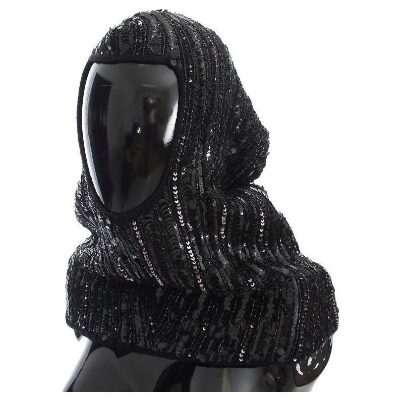 Dolce & Gabbana Elegant Black Sequined Hooded Scarf Wrap Hood Scarf Dolce & Gabbana