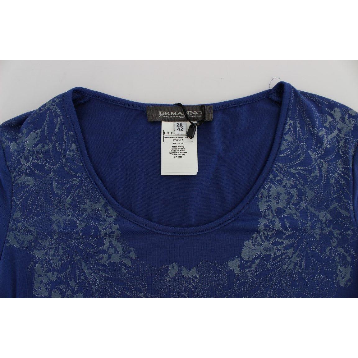 Ermanno Scervino Elegant Blue Crew Neck Tee with Logo Detail Ermanno Scervino