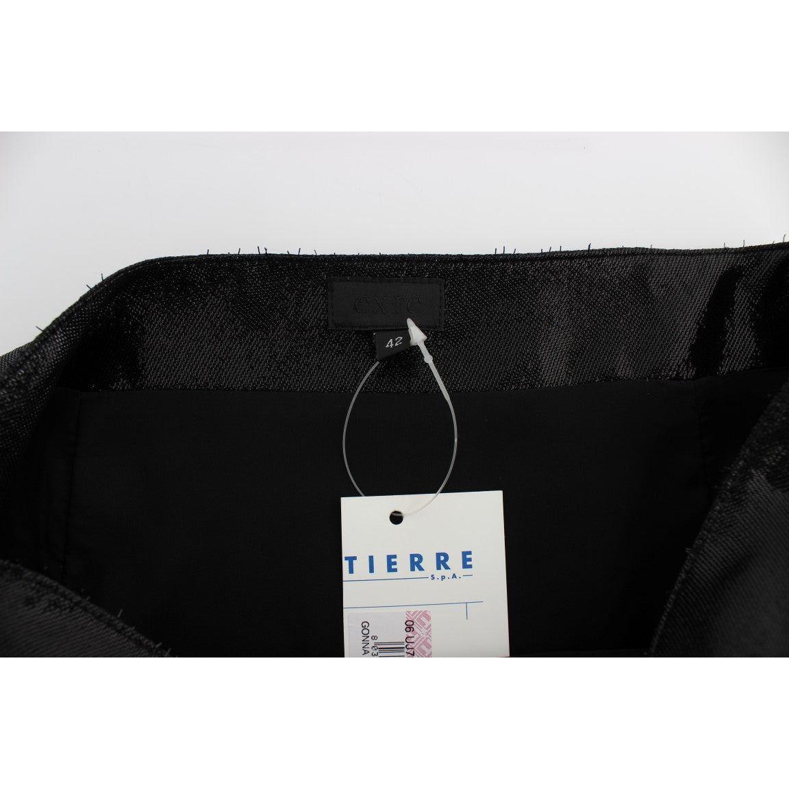 Exte Black Wool Silk Above Knee Straight Skirt