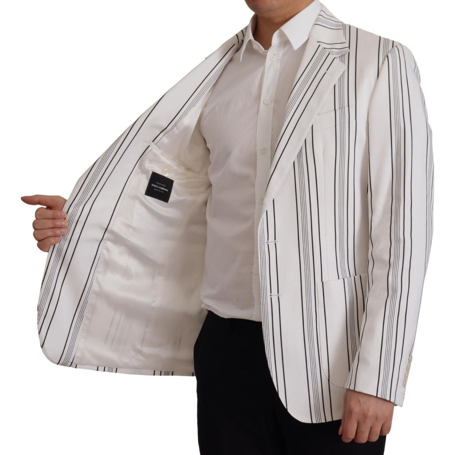 Dolce & Gabbana White Stripes Cotton Single Breasted Blazer