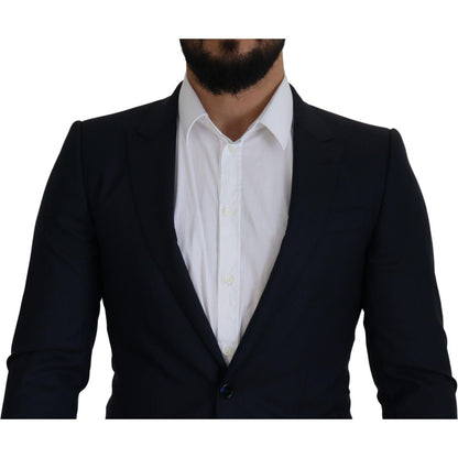 Dolce & Gabbana Blue Wool Single Breasted Coat Blazer