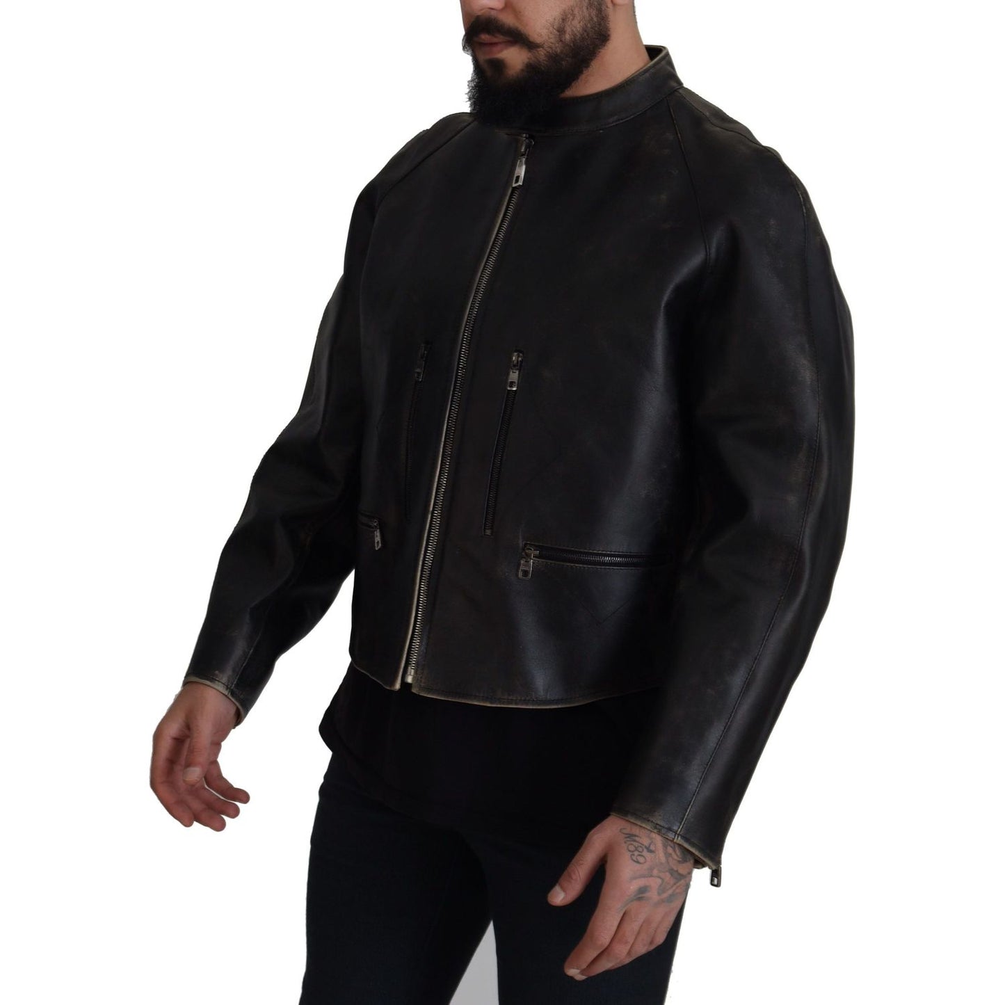 Dolce & Gabbana Elegant Black Leather Jacket with Silver Details Dolce & Gabbana