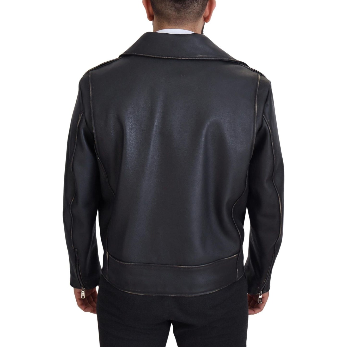 Dolce & Gabbana Elegant Black Leather Biker Jacket Dolce & Gabbana