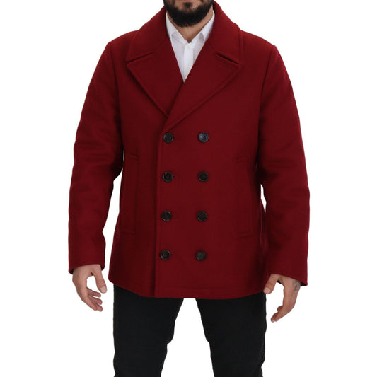 Dolce & Gabbana Red Wool Double Breasted Coat Jacket