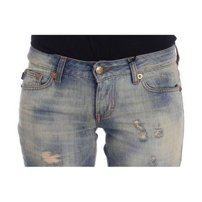 Cavalli Blue Wash Cotton Slim Fit Bootcut Jeans