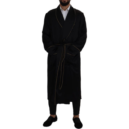 Dolce & Gabbana Black 100% Silk Robe Coat Wrap Jacket
