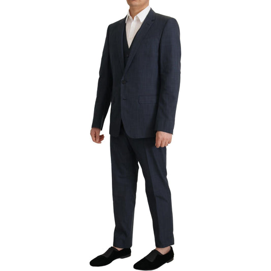 Dolce & Gabbana Elegant Dark Blue Cotton Three Piece Martini Suit Suit Dolce & Gabbana