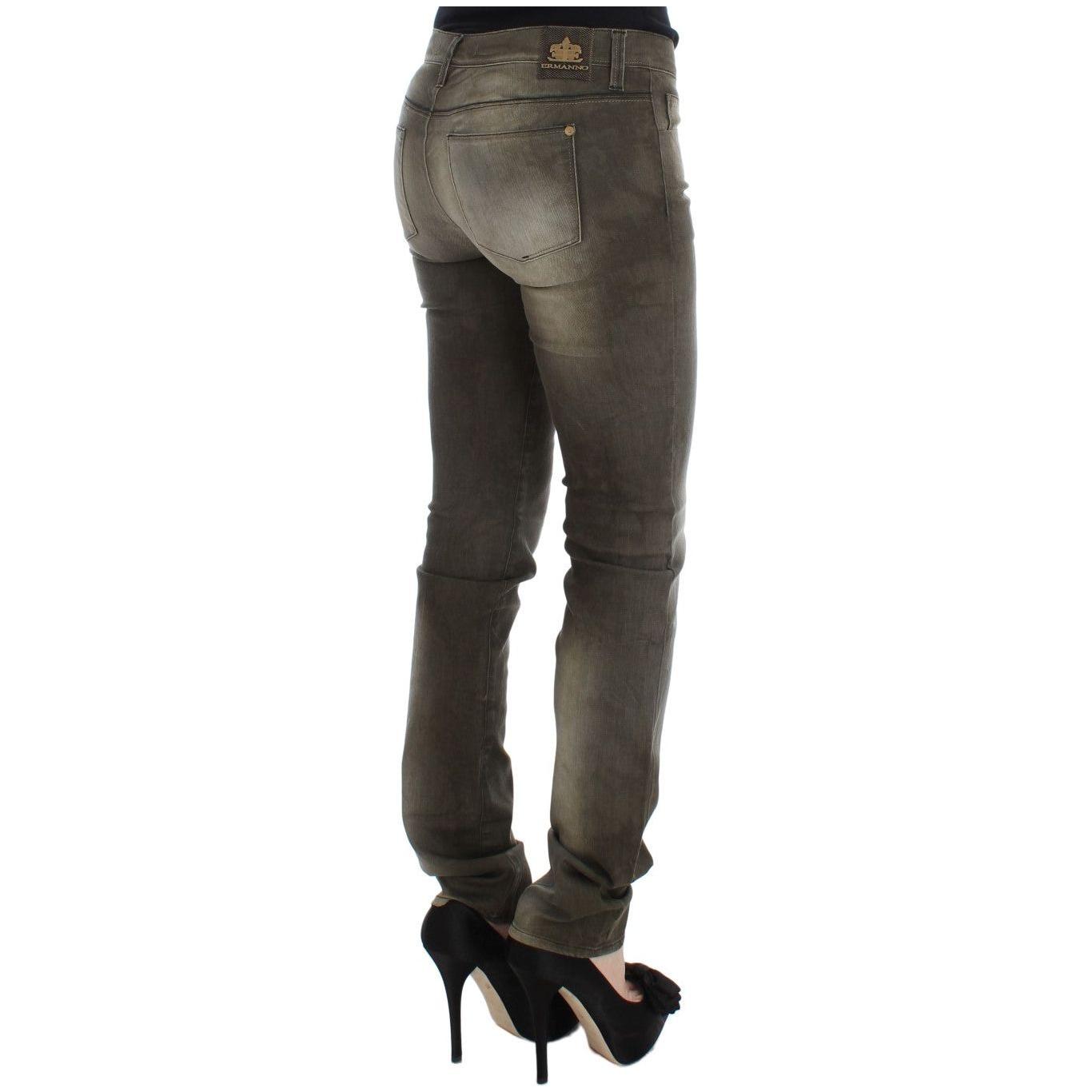 Ermanno Scervino Gray Wash Cotton Blend Slim Fit Jeans