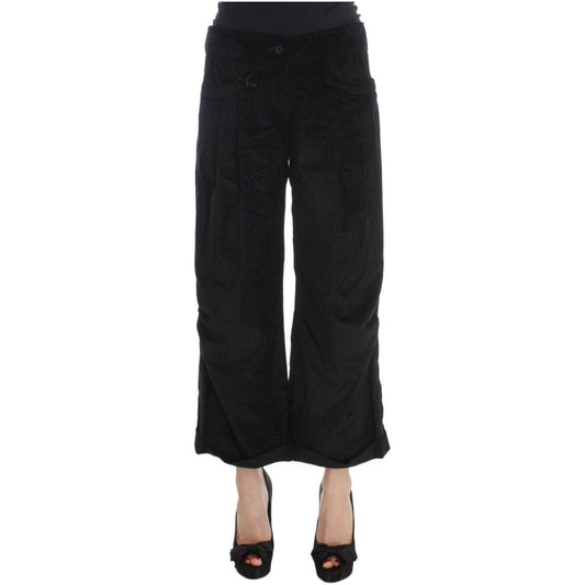 Ermanno Scervino Black Velvet Cotton Capri Bootcut Pants
