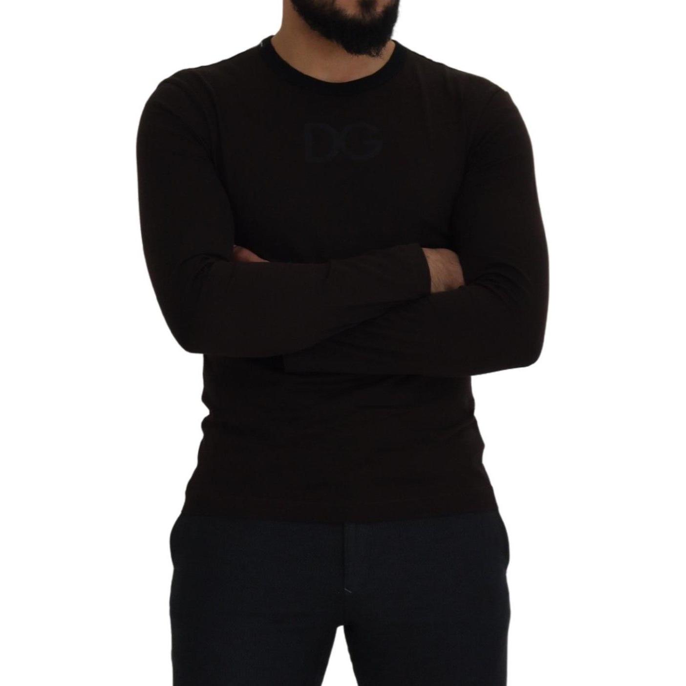 Dolce & Gabbana Elegant Brown Crewneck Cotton Sweater Dolce & Gabbana