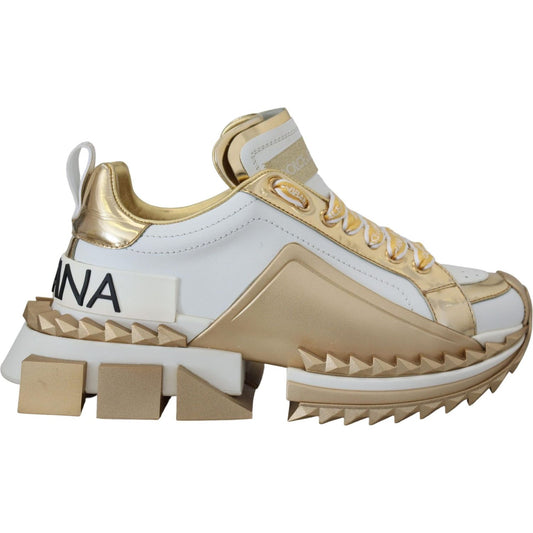 Dolce & Gabbana Elegant White and Gold Leather Sneakers Dolce & Gabbana