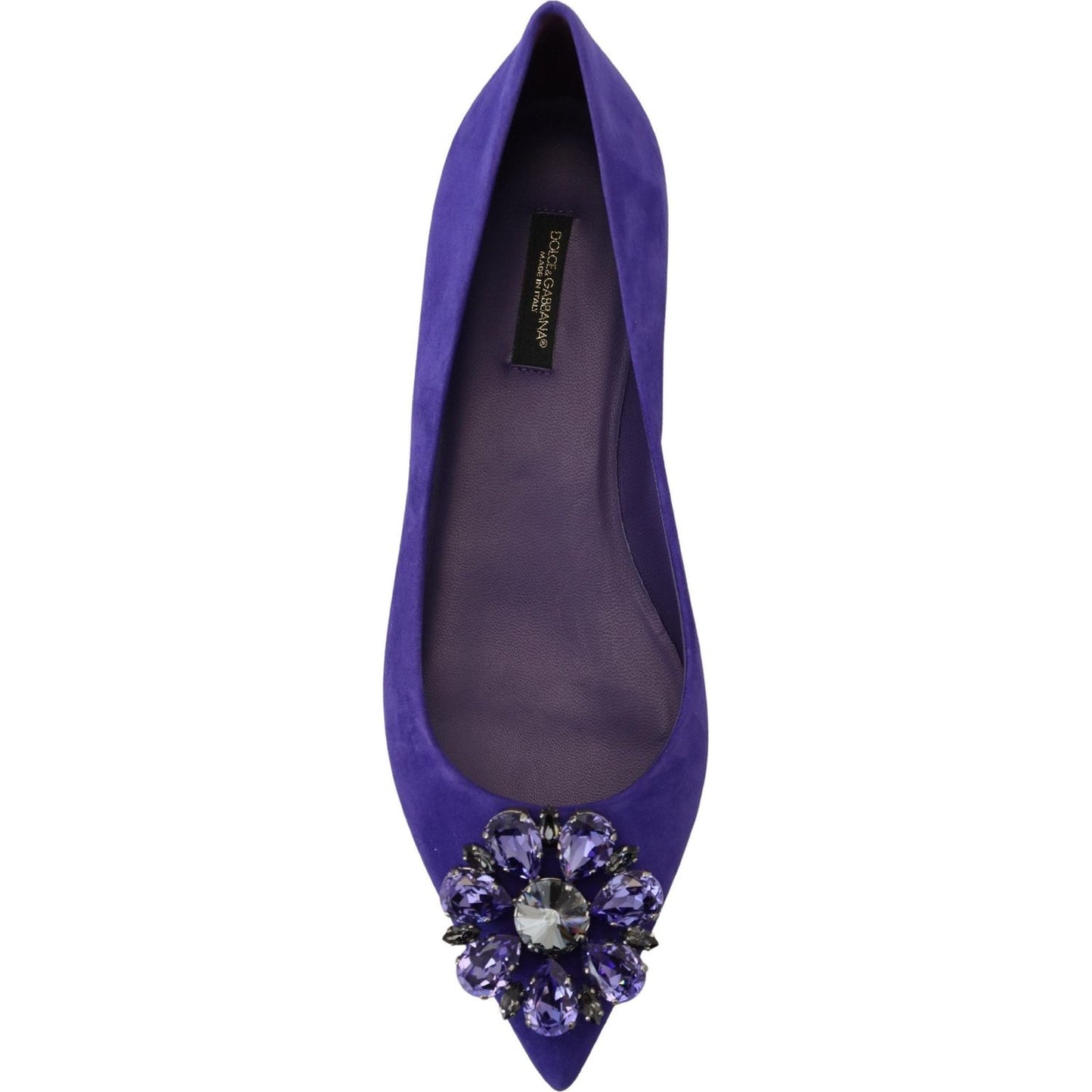 Dolce & Gabbana Embellished Crystal Purple Suede Flats Dolce & Gabbana