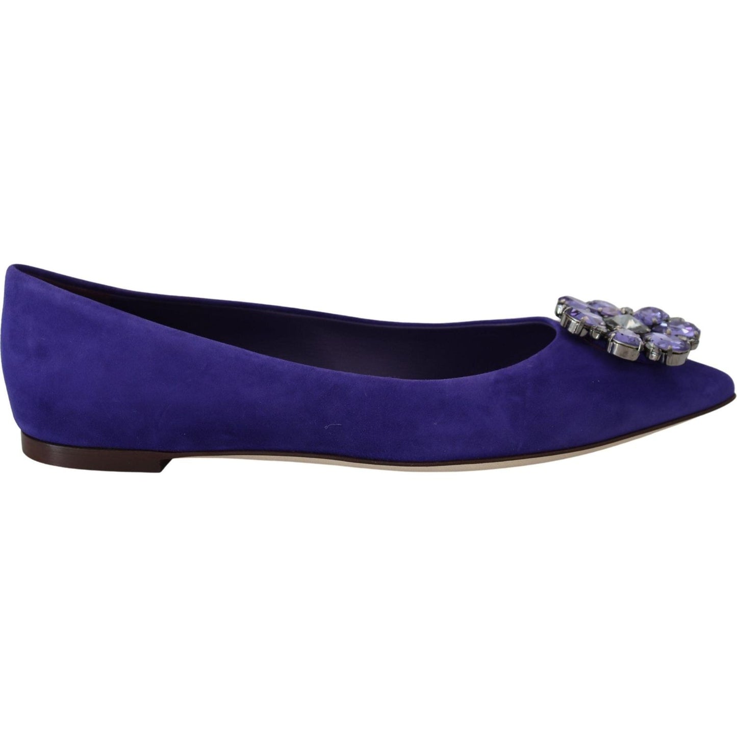 Dolce & Gabbana Embellished Crystal Purple Suede Flats Dolce & Gabbana