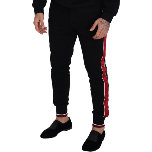 Dolce & Gabbana Elegant Black Jogging Sweatpants with Red Detail Dolce & Gabbana