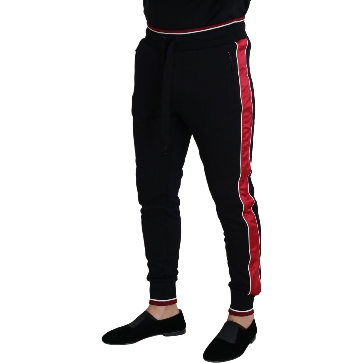 Dolce & Gabbana Elegant Black Jogging Sweatpants with Red Detail Dolce & Gabbana