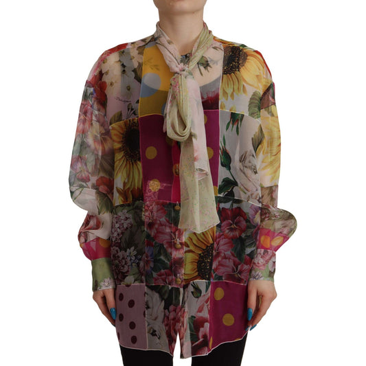 Dolce & Gabbana Multicolor Silk Ascot Collar Blouse Dolce & Gabbana