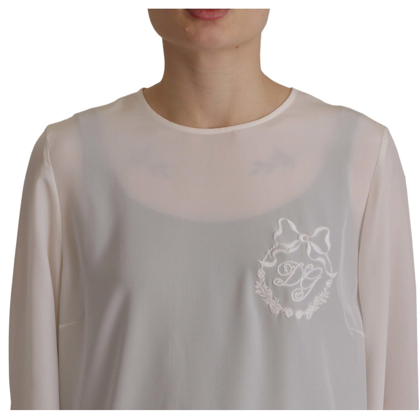 Dolce & Gabbana Elegant Silk Top with Logo Embroidery Dolce & Gabbana