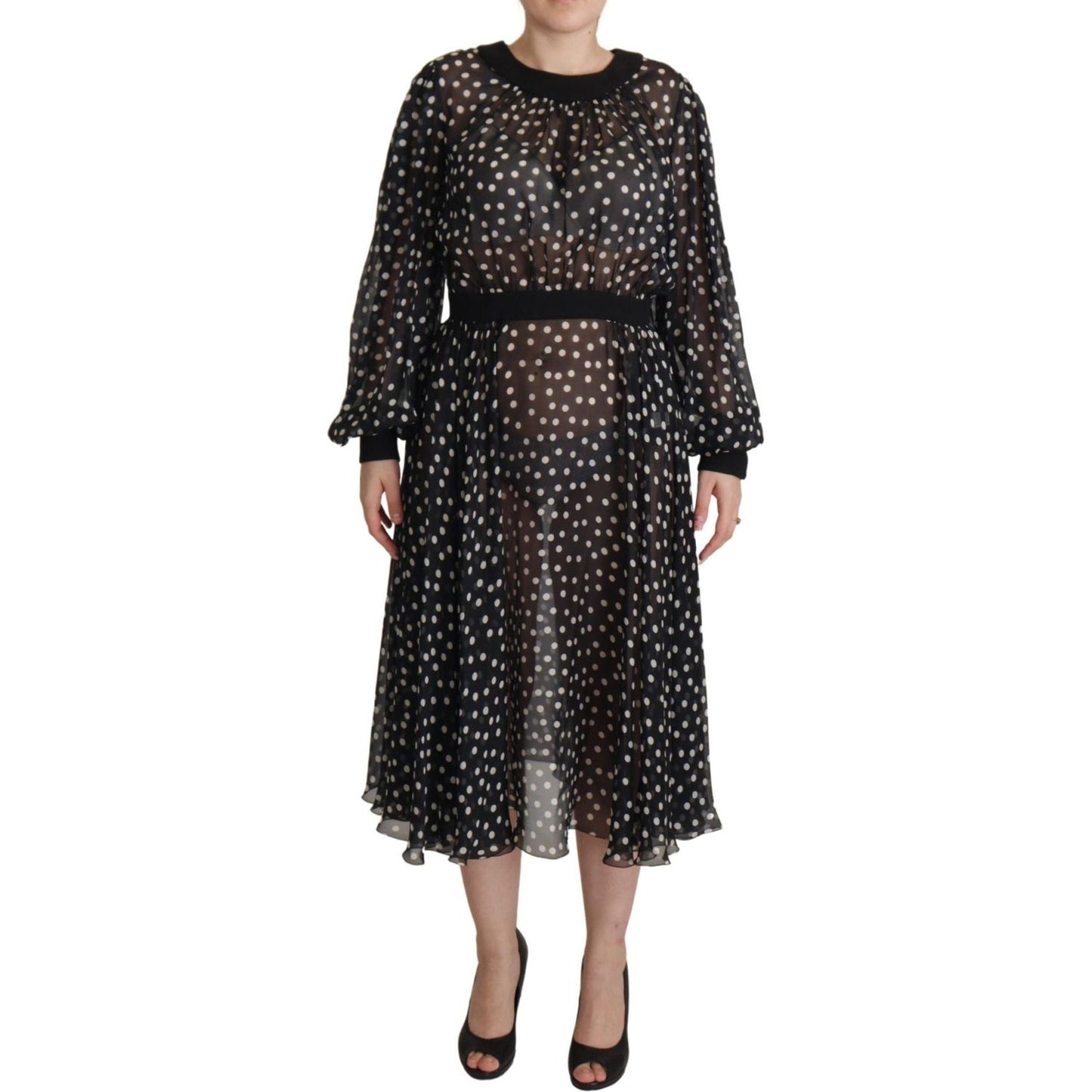 Dolce & Gabbana Elegant Polka Dot Silk Midi Dress Dolce & Gabbana