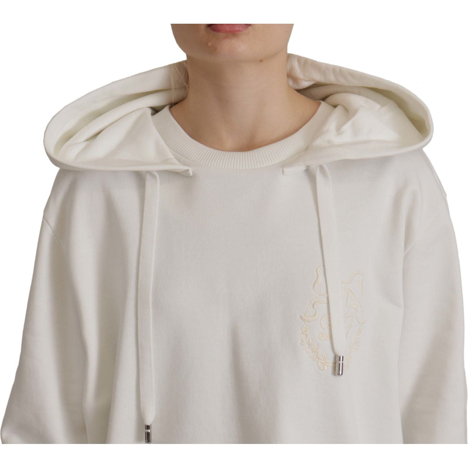 Dolce & Gabbana White Hoodie Pullover Embroidered Sweater