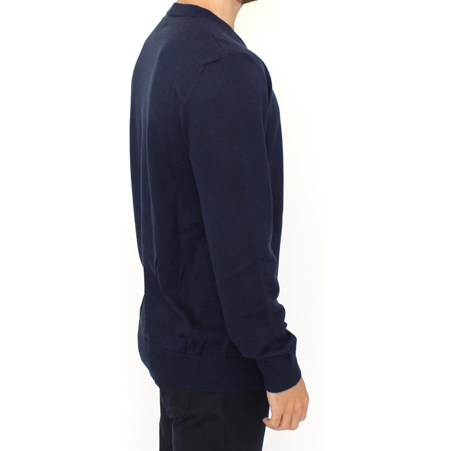 Ermanno Scervino Elegant Blue V-Neck Wool Blend Pullover Ermanno Scervino