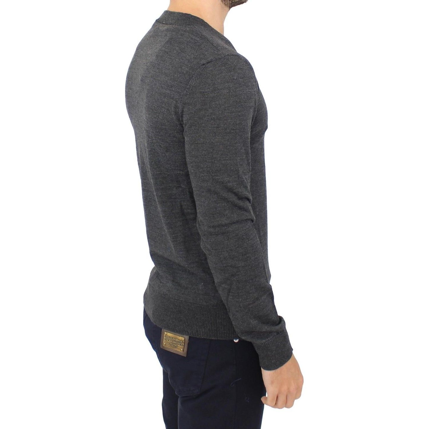 Ermanno Scervino Chic Gray V-Neck Wool Blend Pullover Sweater Ermanno Scervino