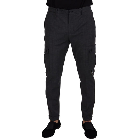 Dolce & Gabbana Gray Checked Cargo Trousers Stretch Pants