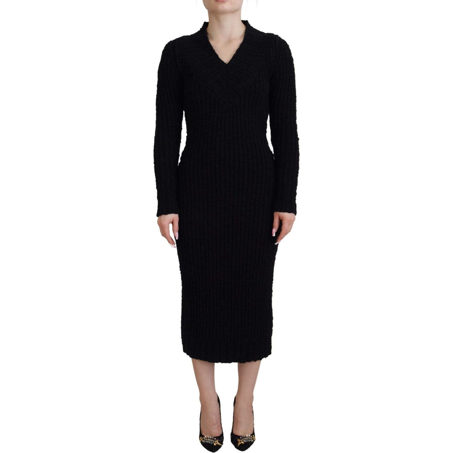 Dolce & Gabbana Elegant Black Wool Blend Sweater Dress WOMAN DRESSES Dolce & Gabbana