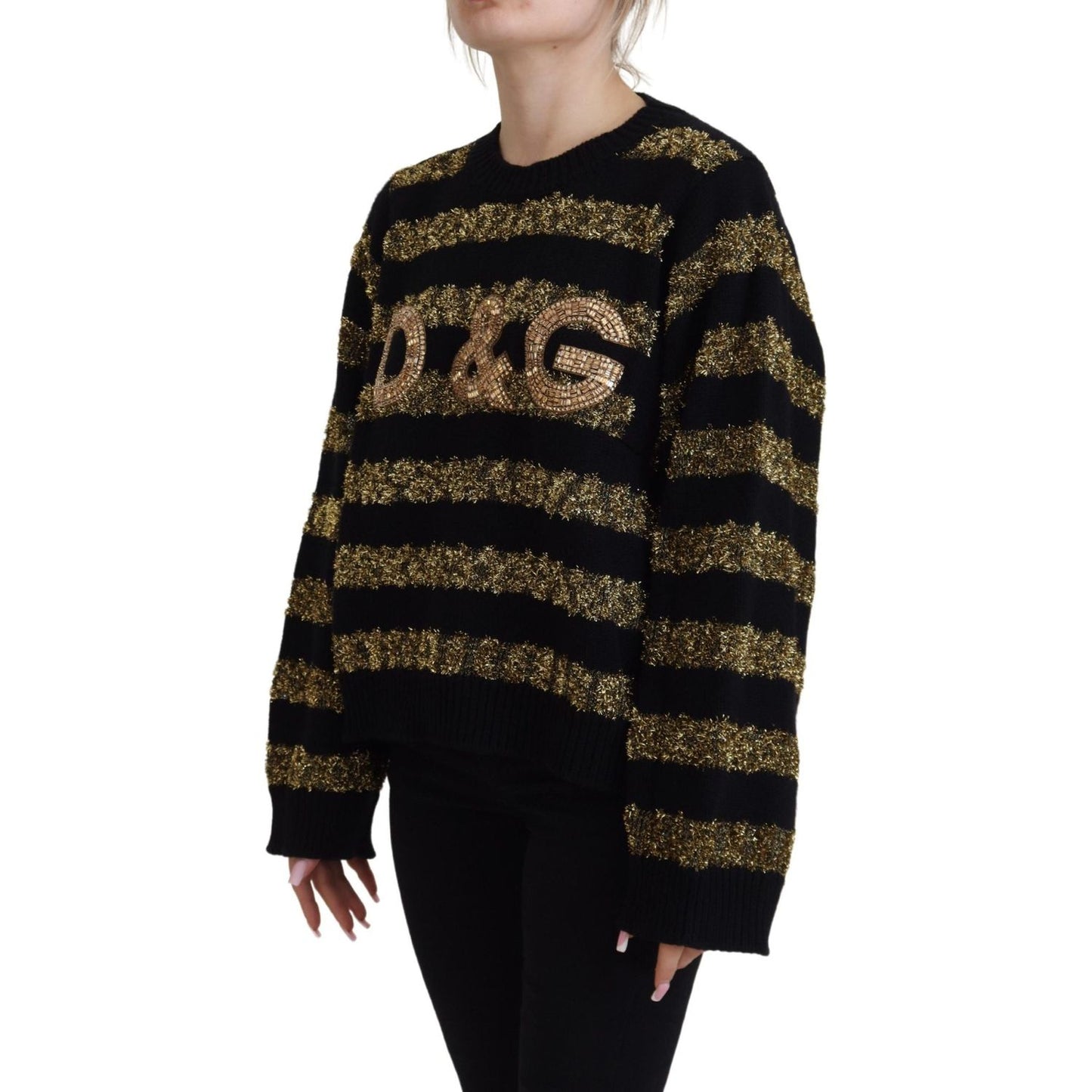 Dolce & Gabbana Elegant Black and Gold Crystal Sweater Dolce & Gabbana