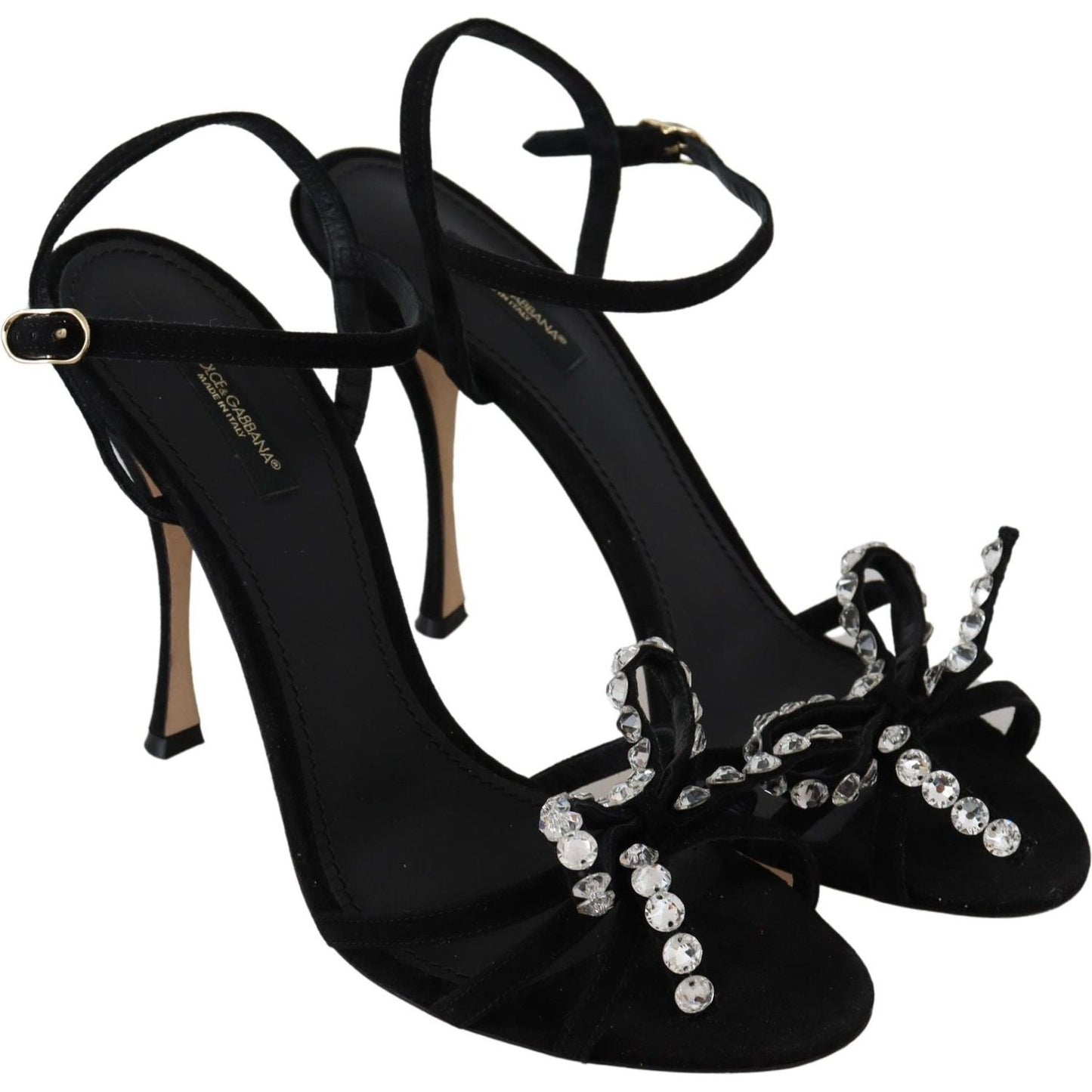 Dolce & Gabbana Elegant Suede High Sandals with Crystal Bows Dolce & Gabbana