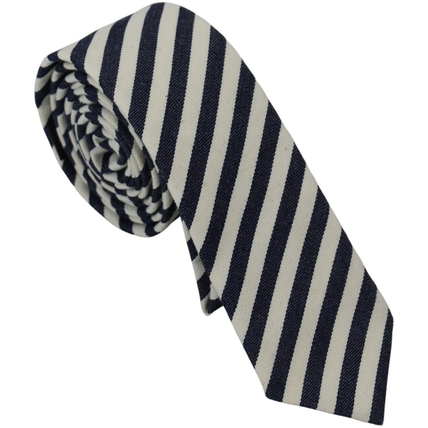 Denny Rose White Blue Striped Classic Adjustable Men Silk Tie