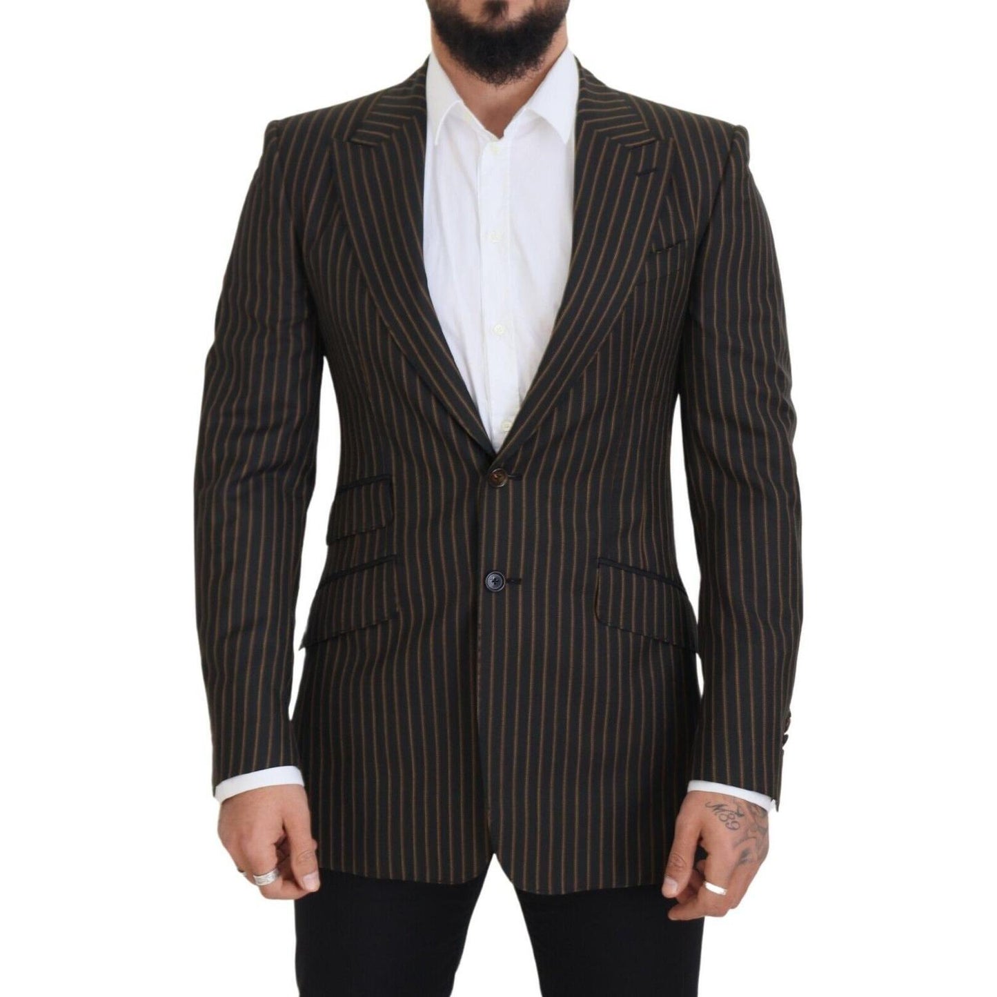Dolce & Gabbana Black Brown Stripes Single Breasted Blazer