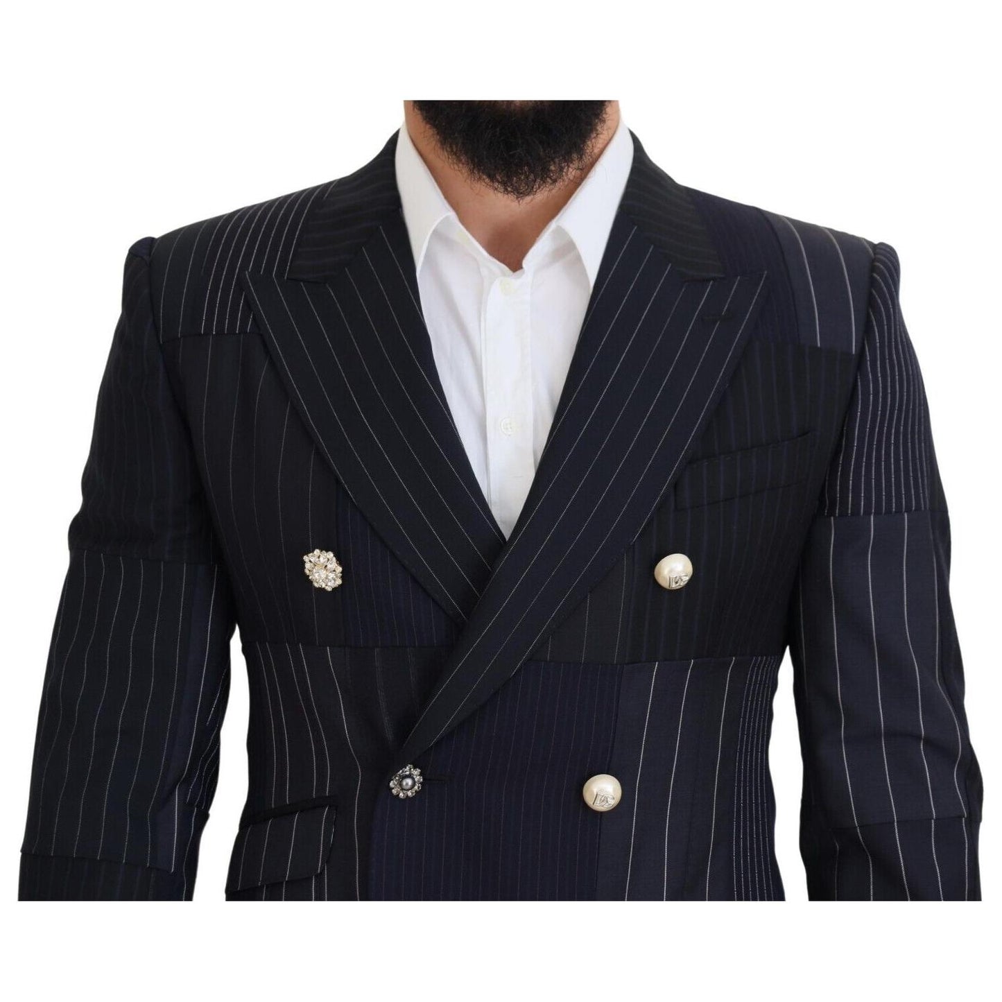 Dolce & Gabbana Elegant Navy Slim-Fit Double Breasted Blazer Dolce & Gabbana