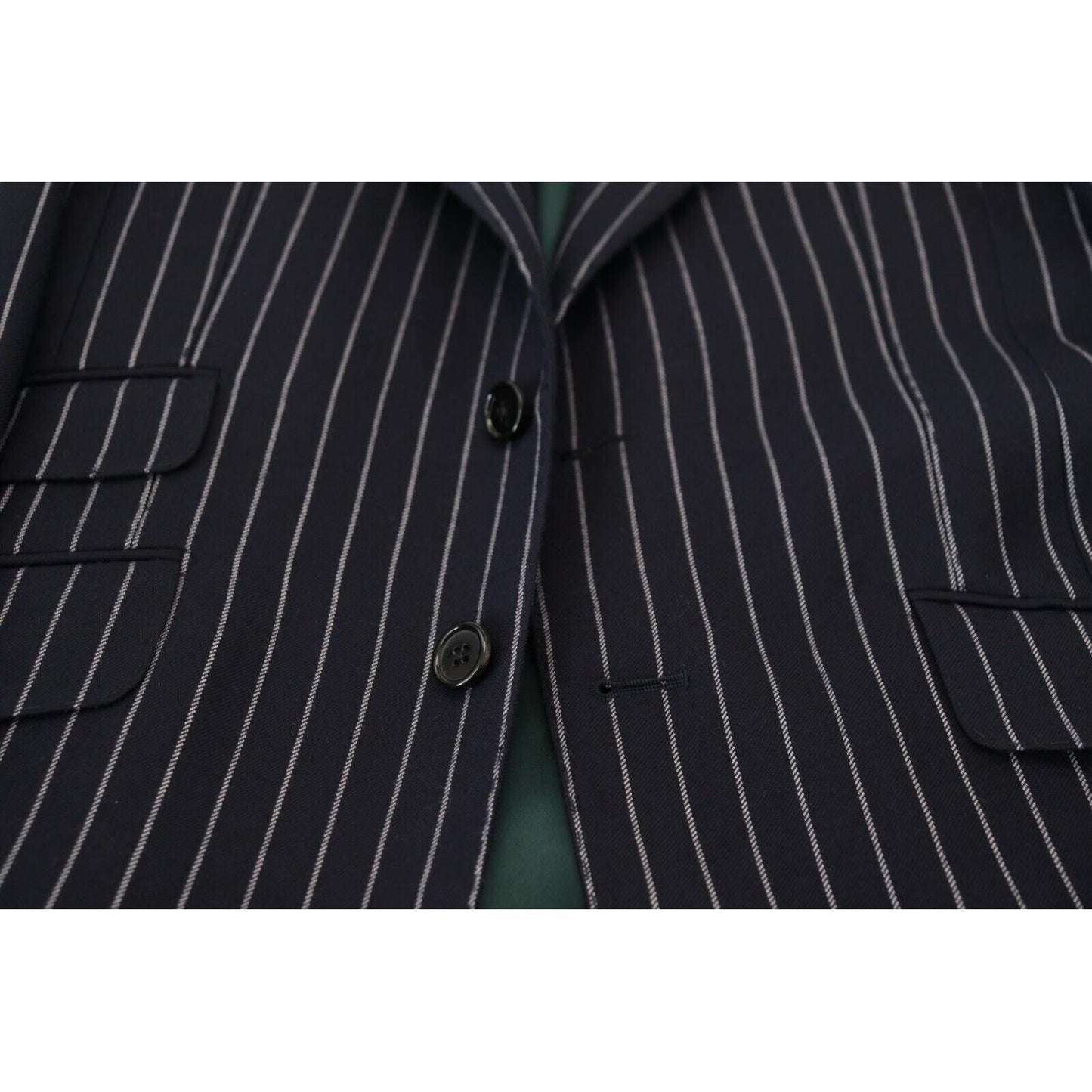 Dolce & Gabbana Dark Blue Stripe Wool Single Breasted Blazer