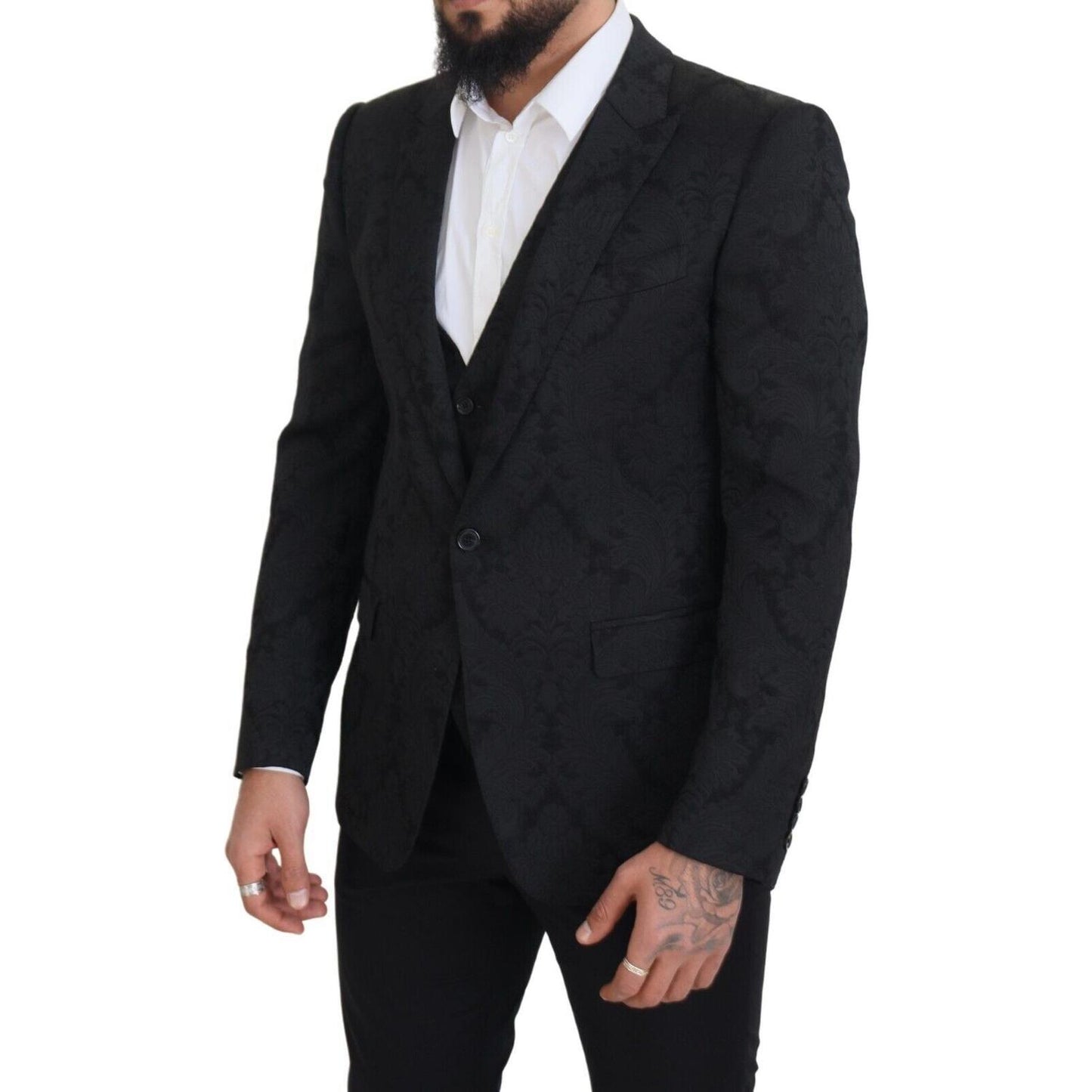 Dolce & Gabbana Elegant Black Martini Suit Jacket & Vest Ensemble Dolce & Gabbana