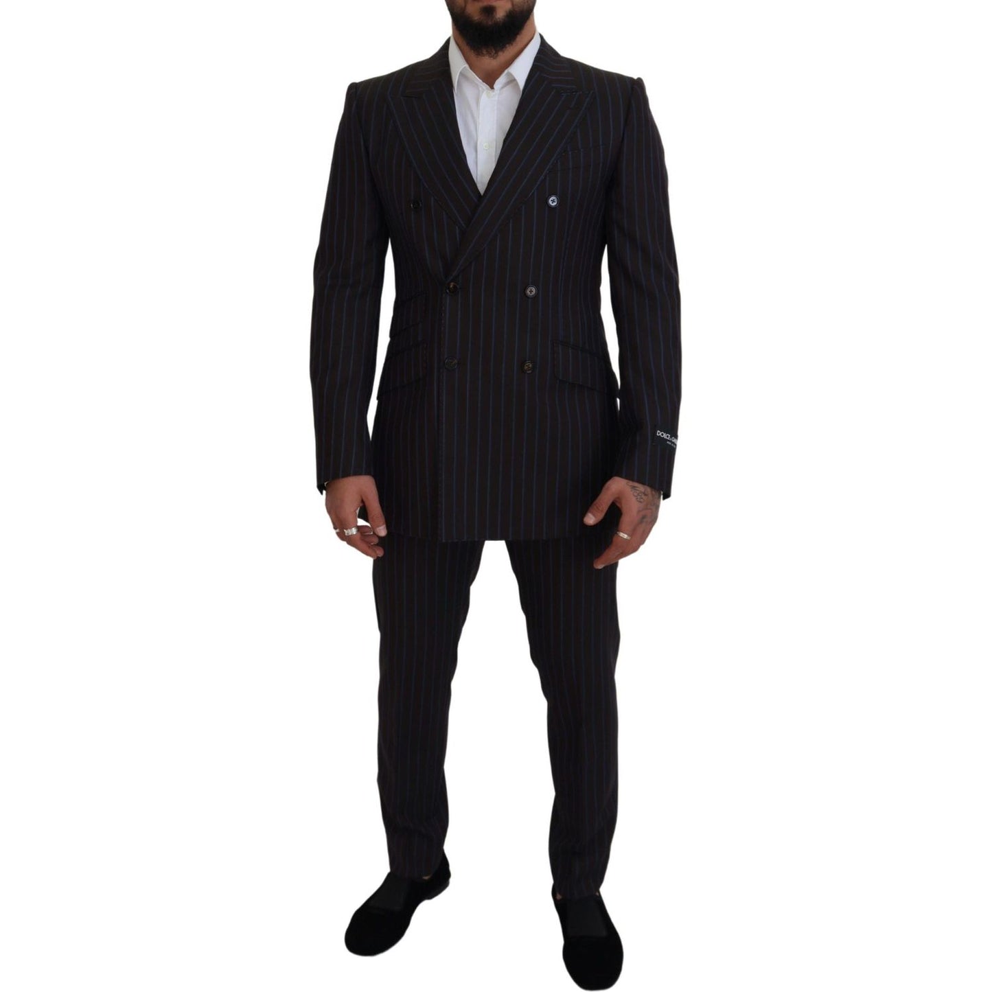 Dolce & Gabbana Elegant Black Striped Virgin Wool Suit Dolce & Gabbana