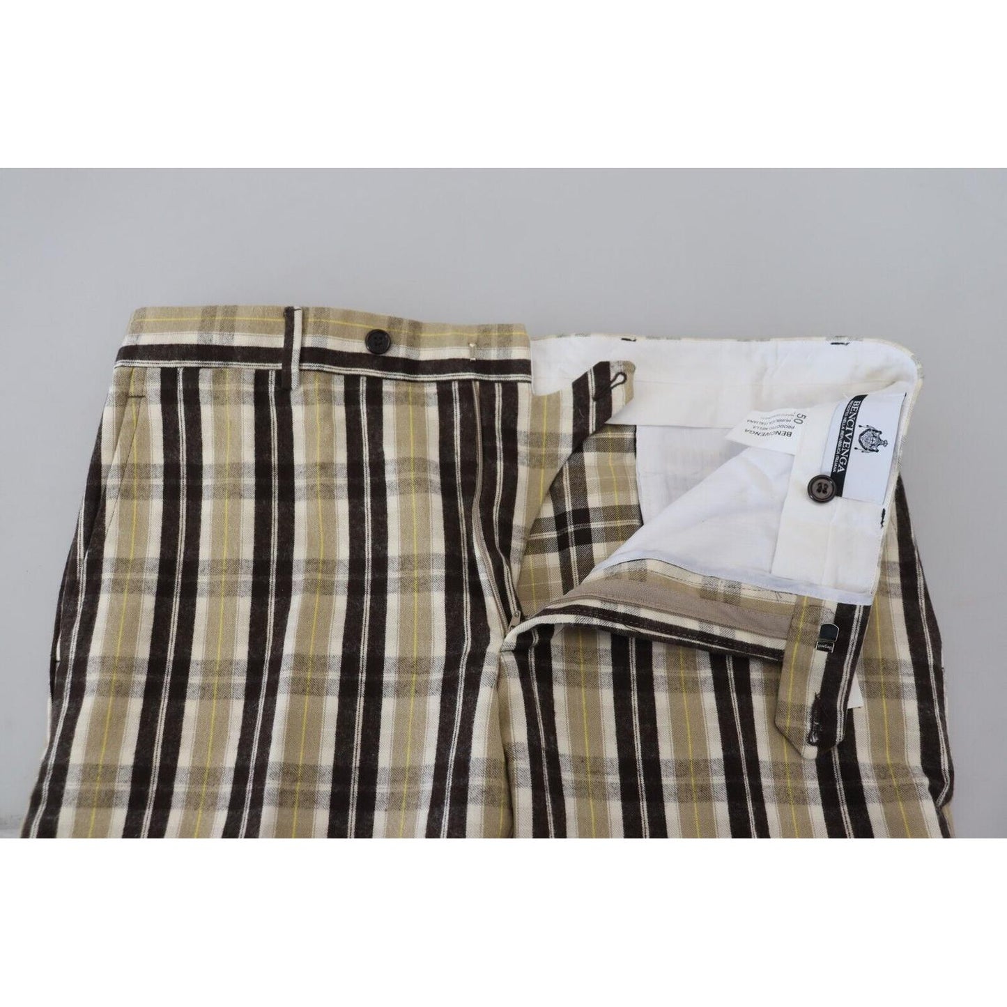 BENCIVENGA Multicolor Checkered Cotton Straight Fit Men Pants