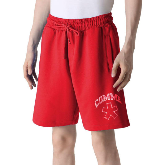 Comme Des Fuckdown Chic Red Cotton Bermuda Shorts with Logo Print Comme Des Fuckdown