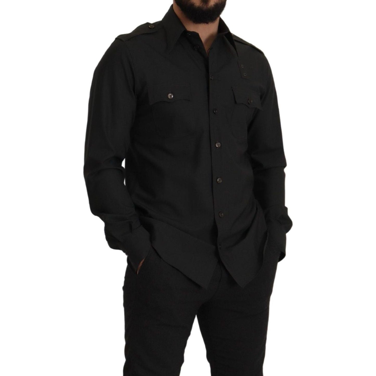 Dolce & Gabbana Elegant Slim Fit Dark Green Cotton Shirt Dolce & Gabbana